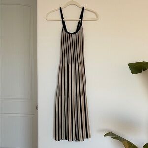 Striped Black and Cream Midi Dress
